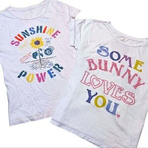 Bundle of Peek Graphic Tees Pink Sunshine Floral & Bunnies Easter Glitter Sz 10